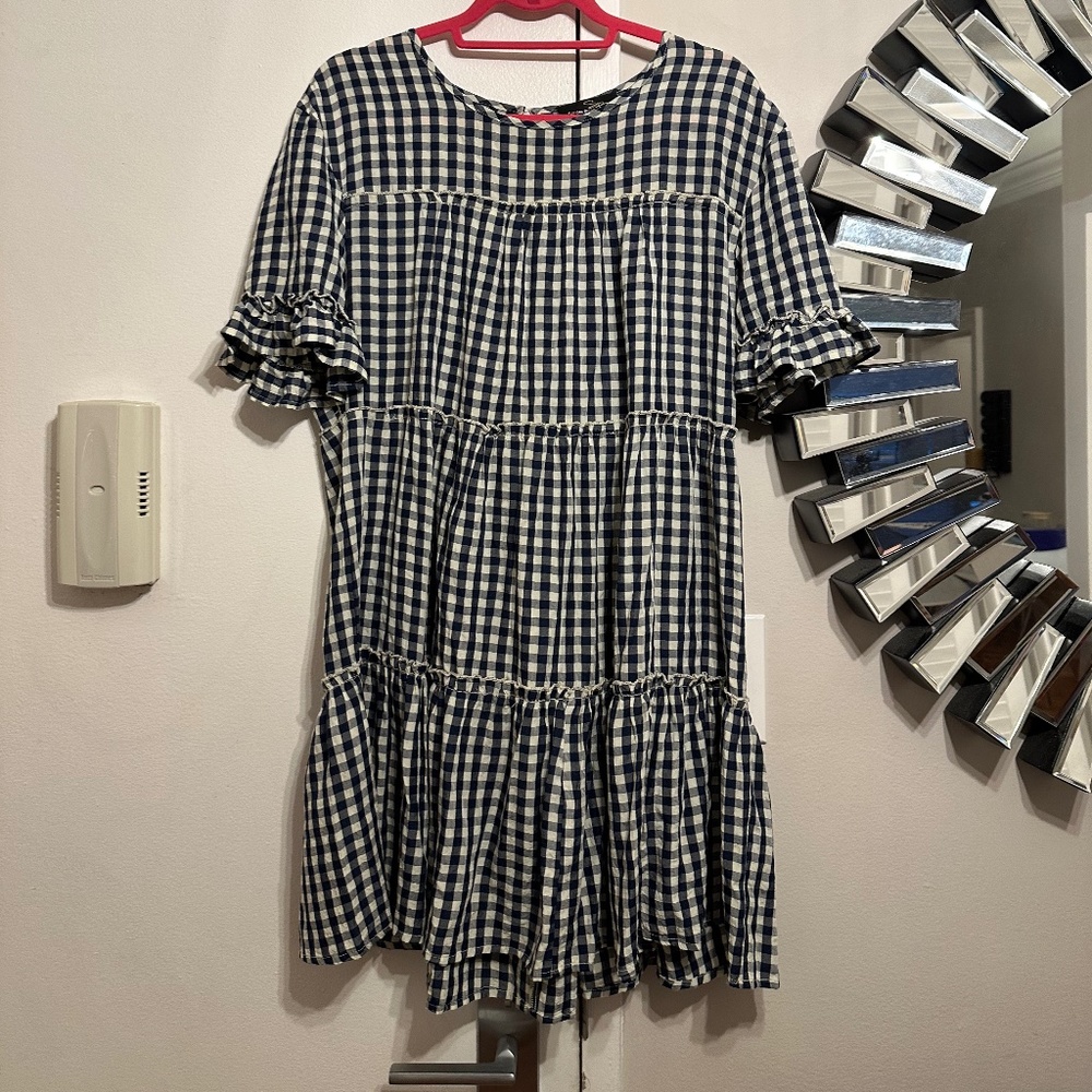 Gingham Plaid Ruffle Sleeve Dress Size L